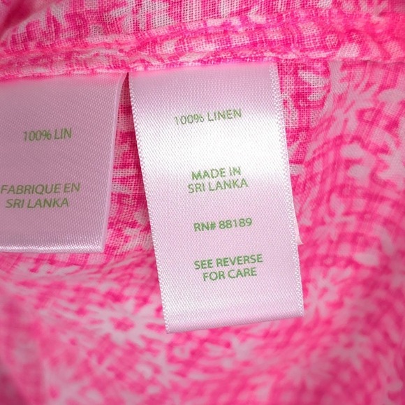 Lilly Pulitzer Sea View 100%‎ LINEN Button Down Top Size XS Pink Gingham Floral - Picture 13 of 13
